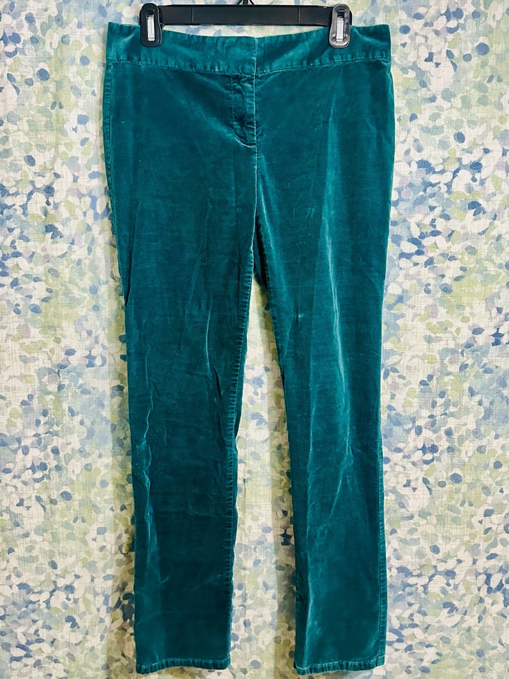 LOFT Teal Velvet Skinny Pants Size 6 Stretch Velour Trousers
